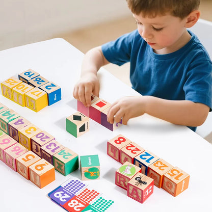 Montessori Wooden Number Blocks Early Learning Toys for Kids Letters Shape Color Animal Cognition Preschool Educational Puzzle