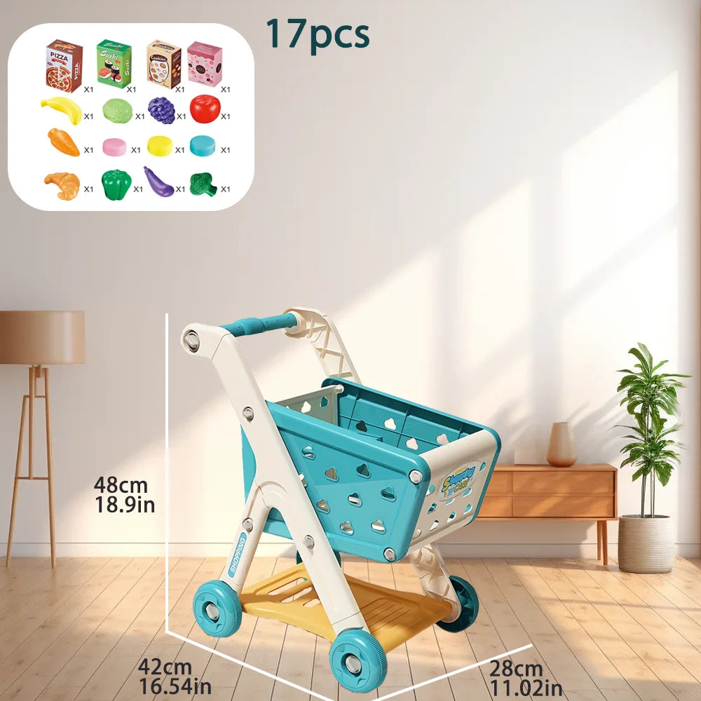 Kids Simulation Shopping Cart Toy Pretend Play Supermarket Trolley Groceries Food Early Education Toys for Boys Girls Gift