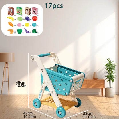 Kids Simulation Shopping Cart Toy Pretend Play Supermarket Trolley Groceries Food Early Education Toys for Boys Girls Gift