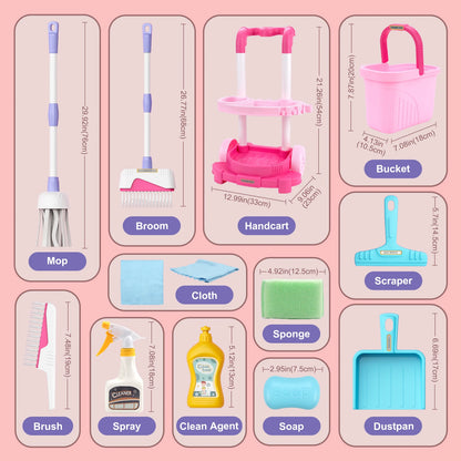 12pcs/set Kids cleaning Set with Handcart Simulated Life Cleaning Toys Pretend Play Hygiene Cleaning Play House Toy Boys&Girls