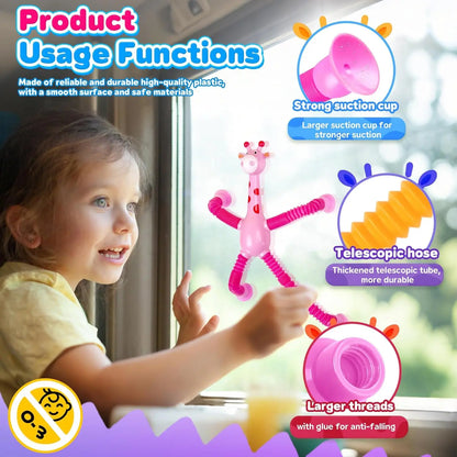 Giraffe Sensory Travel Toys 4Pcs Suction Airplane Autism Pop Tube Fidget Toys Autistic Easter Basket Stocking Stuffer Gift