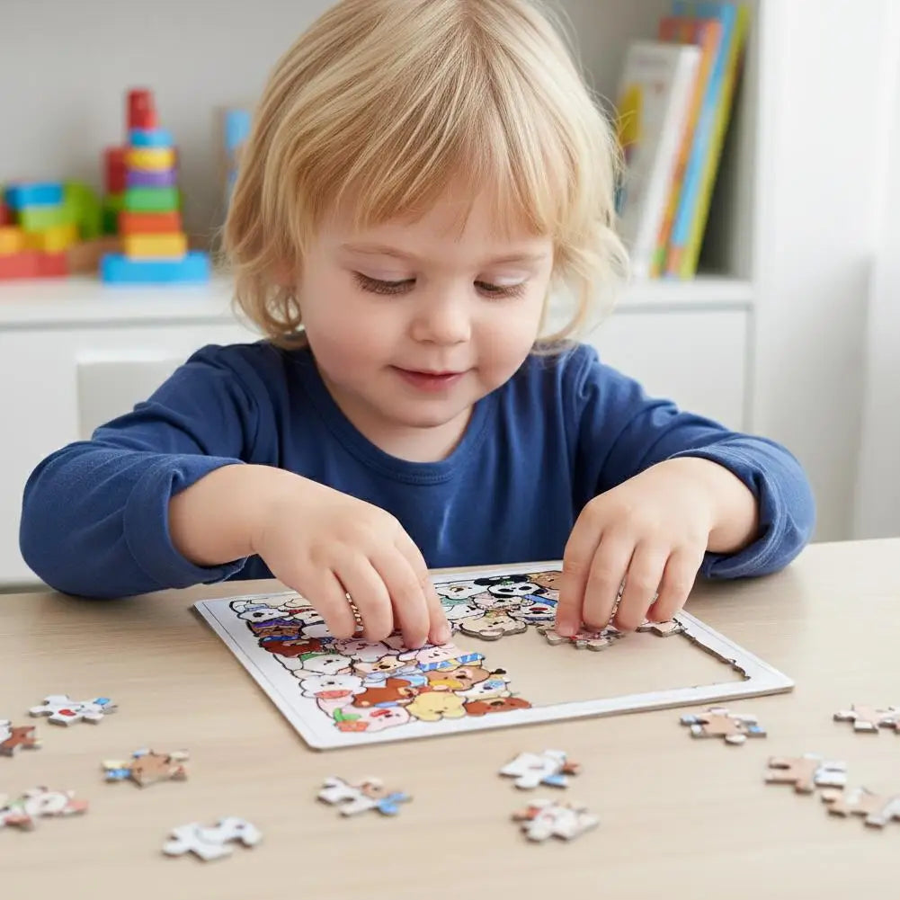 Kids Creative Animal Shape Puzzles Table Games Dog Cat Panda Stacked Puzzle Brain Games Montessori Thinking Education Wooden Toy