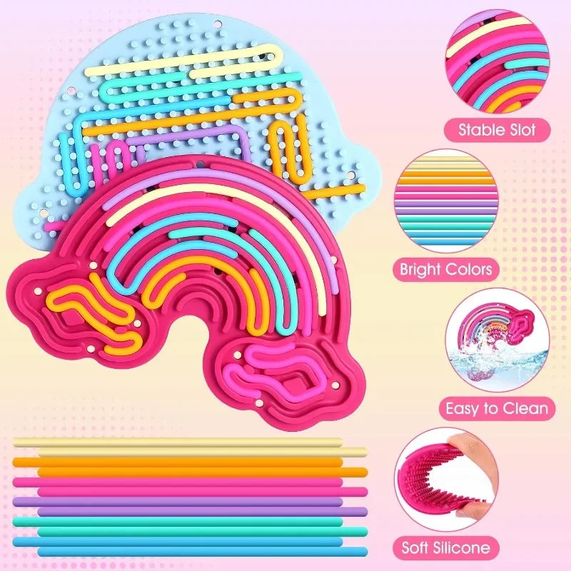 Sensory Activity Board Rainbow Silicone Fidget Toys for Calming Stress Anxiety ADHD Autism for Inspire Kid's 3+ Creative Talents