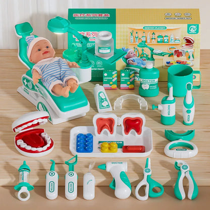 Kids Doctor Play Set Medical Kit with Dental Tools Simulation Dentist Game Pretend Role Play Toys for Boys Girls Gifts