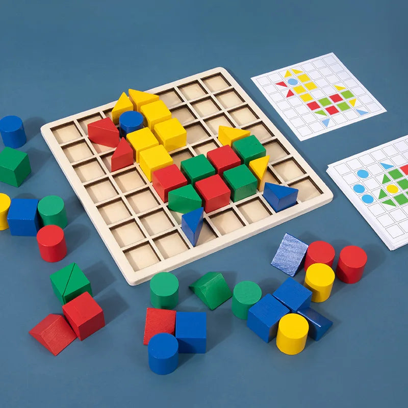 Wooden Creative Blocks Puzzle Children Montessori Color Shape Matching Early Education Educational Toys Kids Intelligence Game