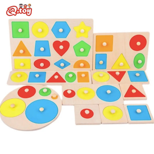Montessori Toy Wooden Grasp Board Geometric Shape Educational Color Sorting Math Puzzle Preschool Learning Game Baby Kids Gift